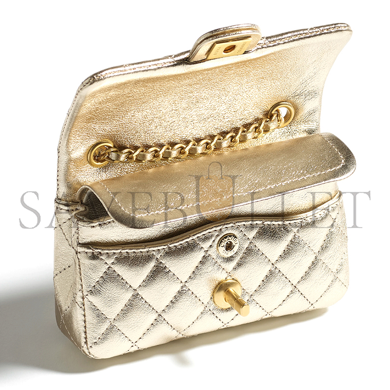 Ch*el classic mini bag with hook metallic calfskin gold metal ap4760 (12.5*8*5cm)
